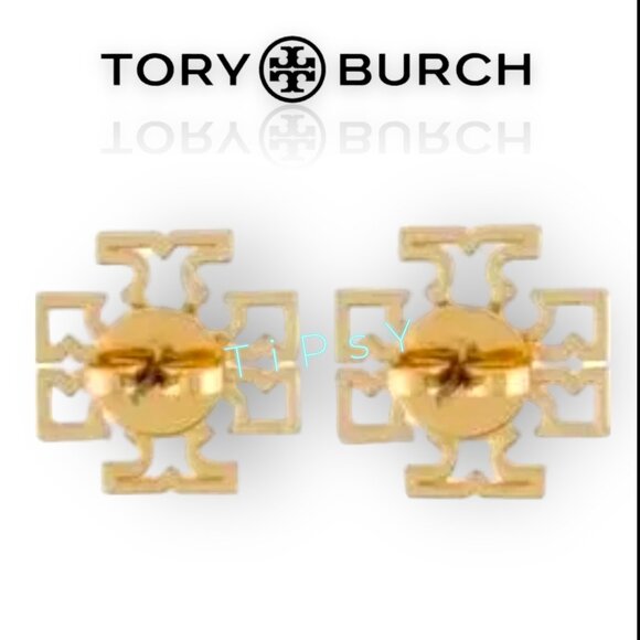 Tory Burch Gold Britten Logo Stud Earrings - Picture 3 of 6